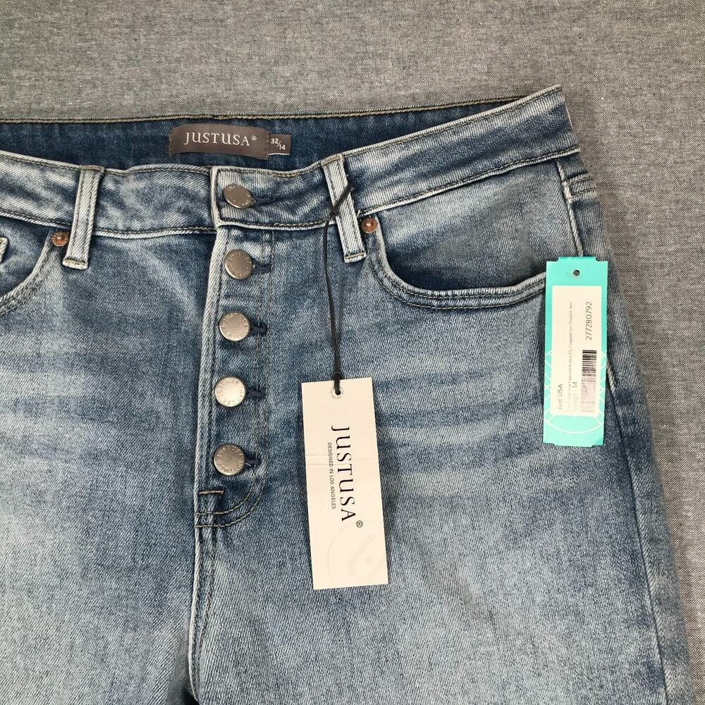 Just USA 32/14 Blue Jeans Carol High Rise Button Fly Cropped Slim Straight NWT L - Picture 2 of 10